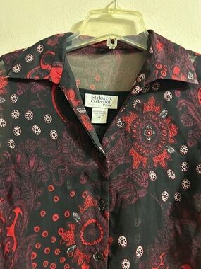 Style & Co. Black Button-Up Shirt with Red Paisley Medallions